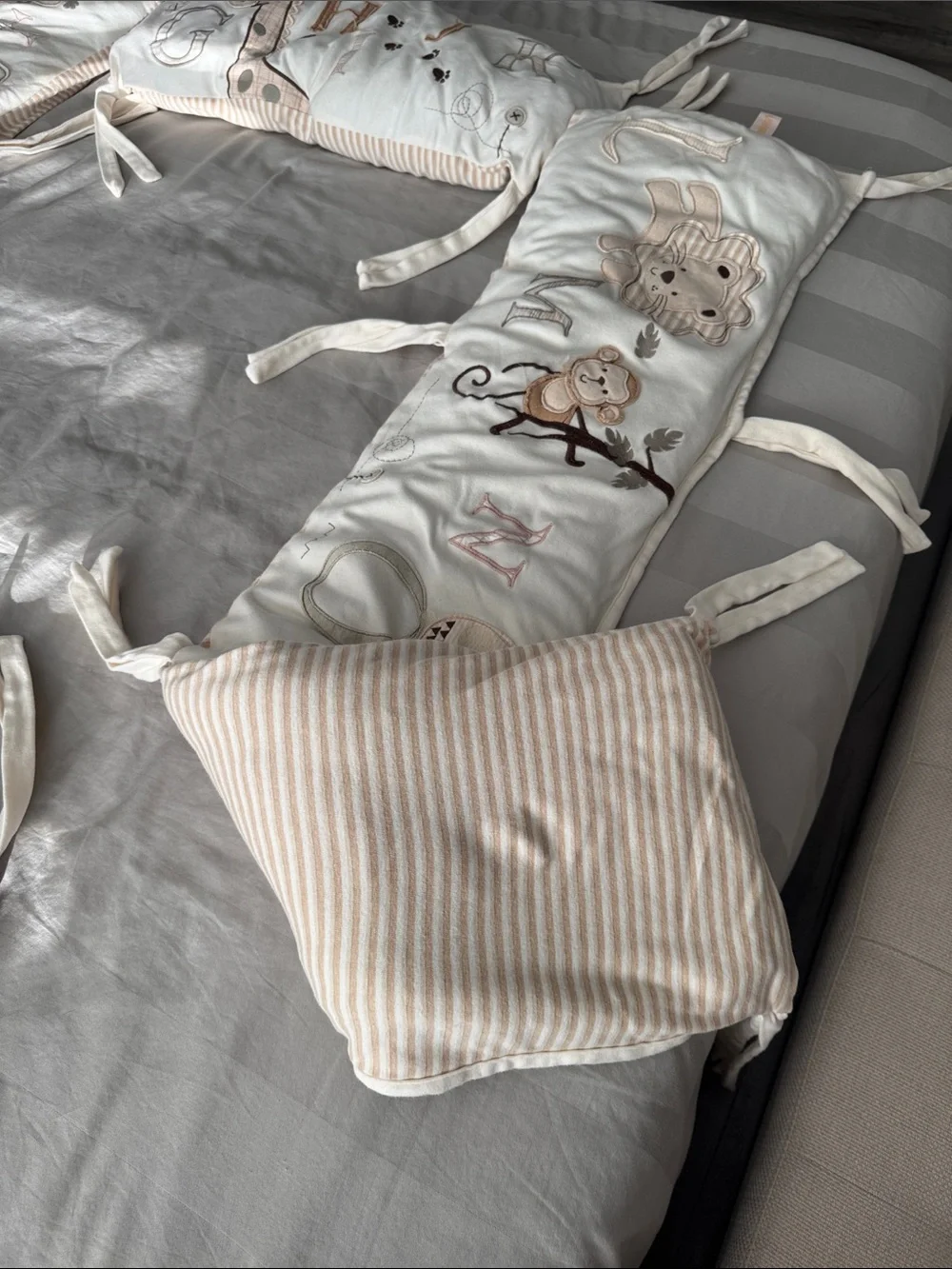 Embroidered Animal Alphabet Baby Blanket - Cream & Tan